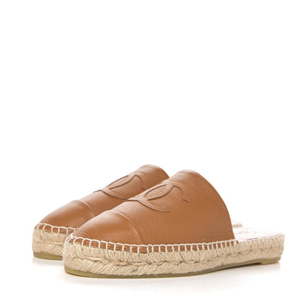 Chanel Calfskin CC Espadrille Mules 37 Light Brown 3 of 11
