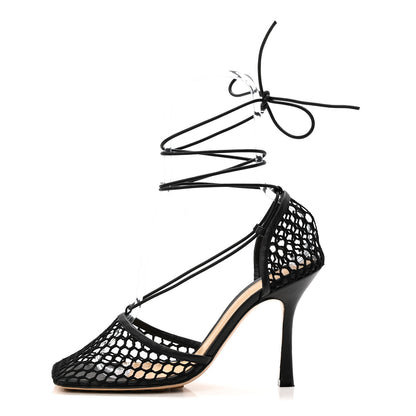 Bottega Veneta Mesh Nappa Stretch Ankle Tie 90mm Sandals 41 Black 1 of 10