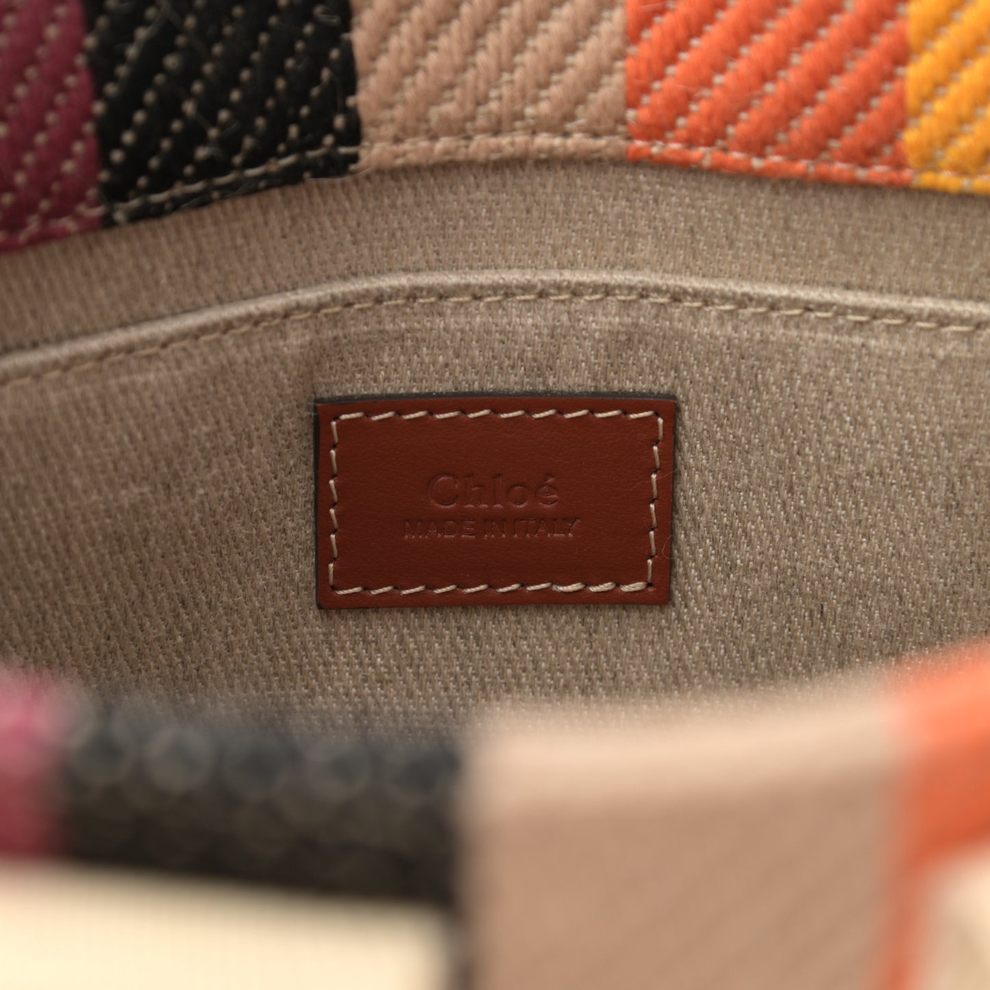 Cotton Calfskin Small Woody Striped Ribbon Tote Multicolor