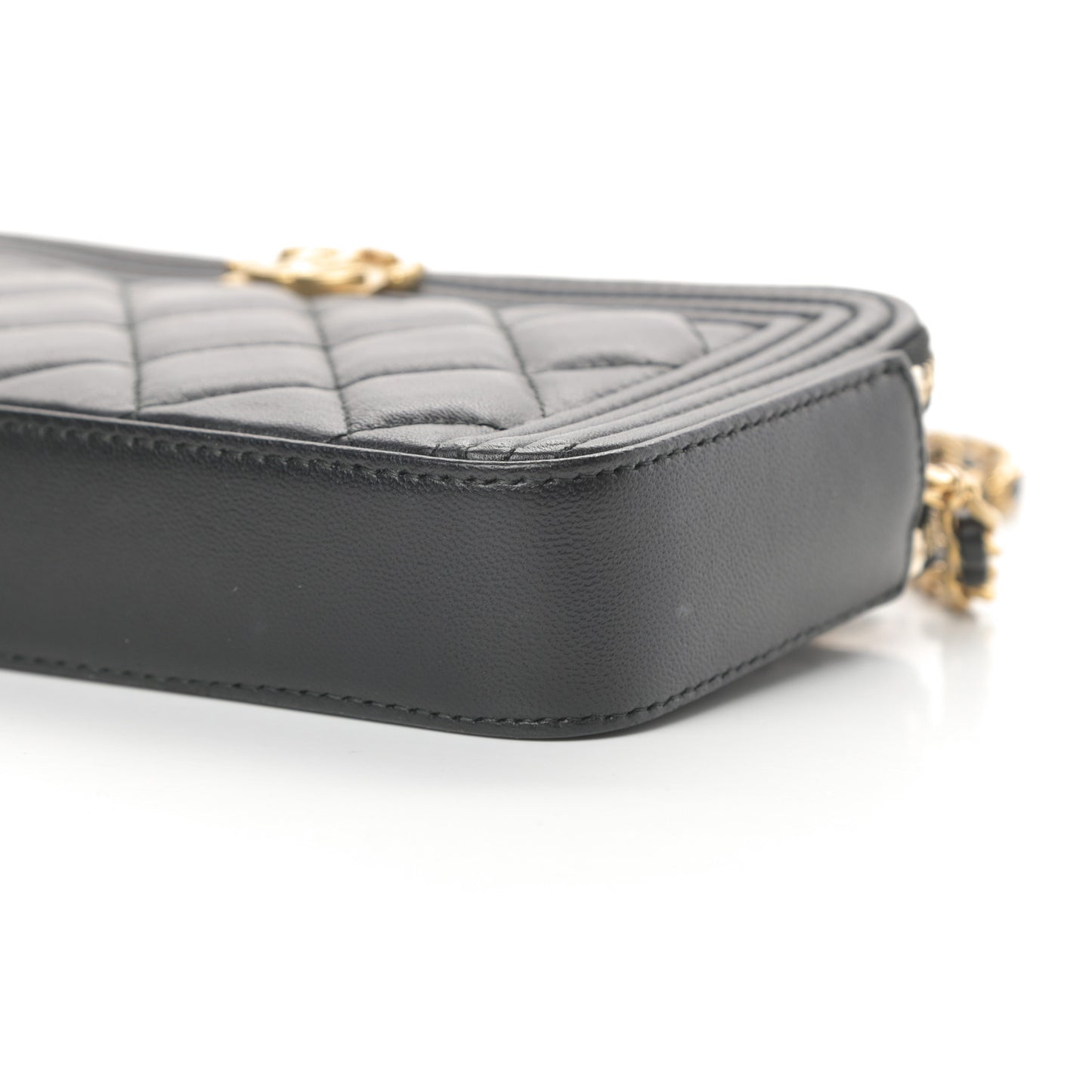 Lambskin Quilted Small Boy Clutch With Chain Black