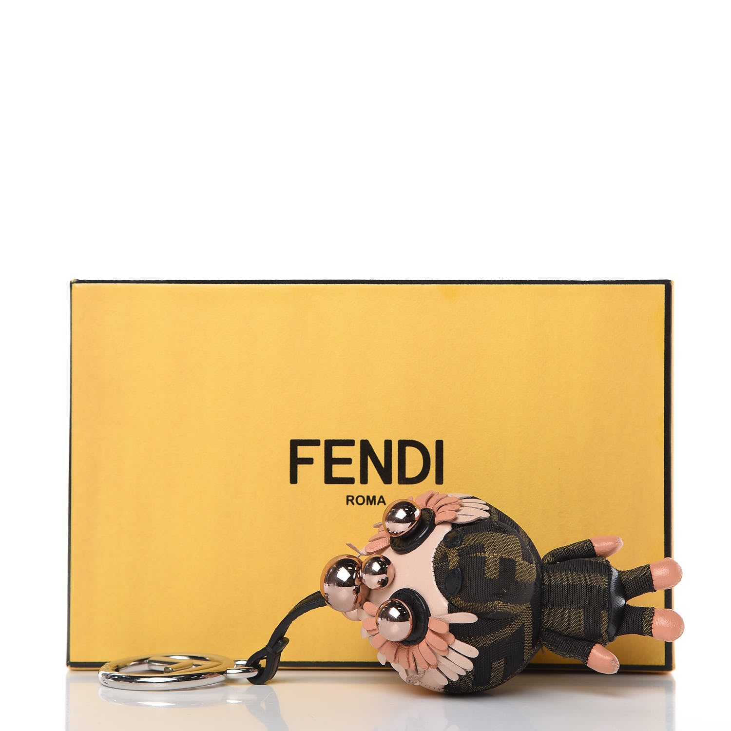 Fendi Shiny Nappa Zucca Pearl Fringe Space Monkey Bag Charm Plaster Albicocca Tobacco 3 of 6