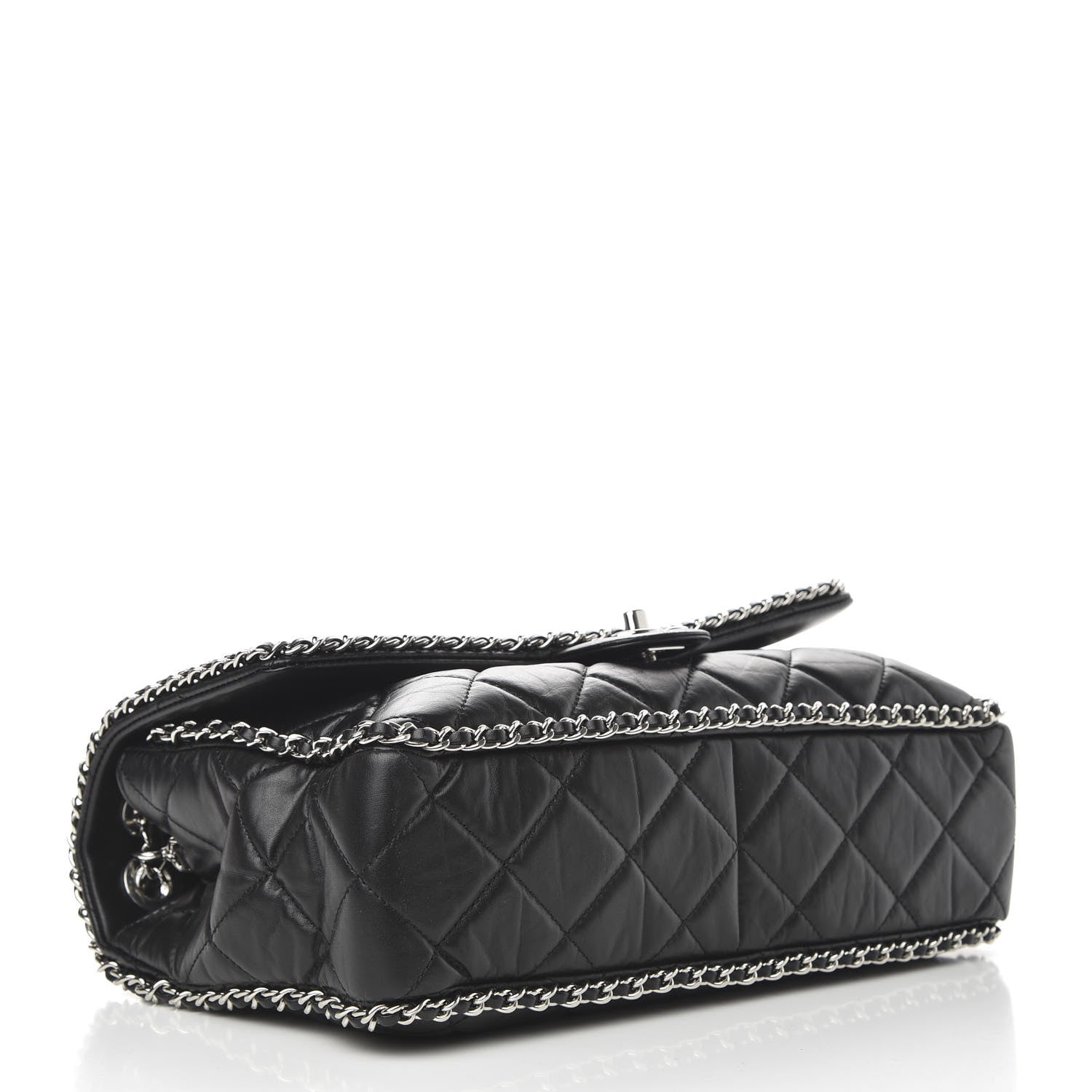 Chanel Crumpled Calfskin Quilted Large Chain All Over Flap Bag Black 4 of 10
