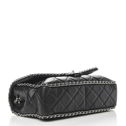 Chanel Crumpled Calfskin Quilted Large Chain All Over Flap Bag Black 4 of 10