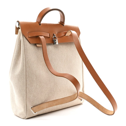 Hermes Toile Vache Calfskin Herbag 30 PM Backpack Natural 3 of 10