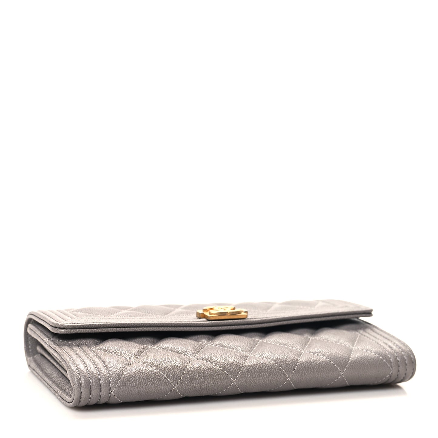 Caviar Quilted Large Boy Gusset Flap Wallet Grey