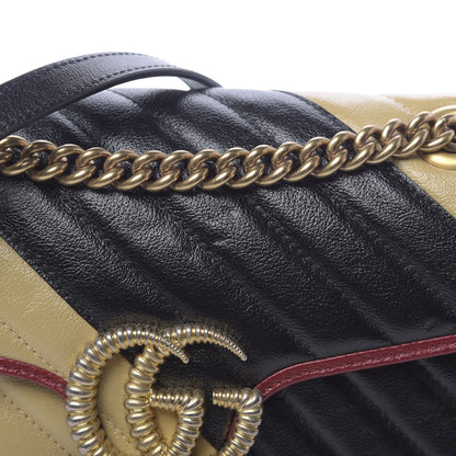 Gucci Vintage Effect Calfskin Matelasse Diagonal Striped Small Torchon GG Marmont Shoulder Bag Black Beige 11 of 11