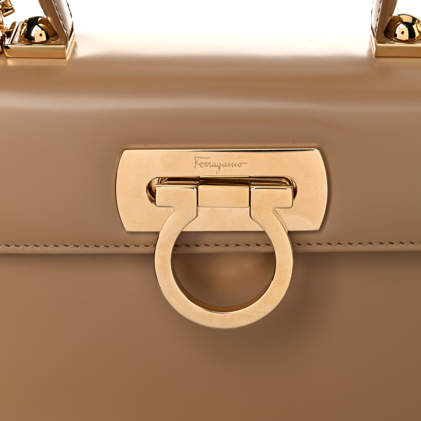 Brushed Off Calfskin Iconic Top Handle Bag Camel
