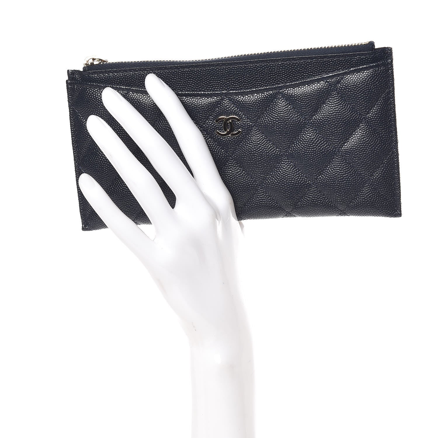 Chanel Iridescent Caviar Quilted Classic Zip Pouch Navy 2 of 8