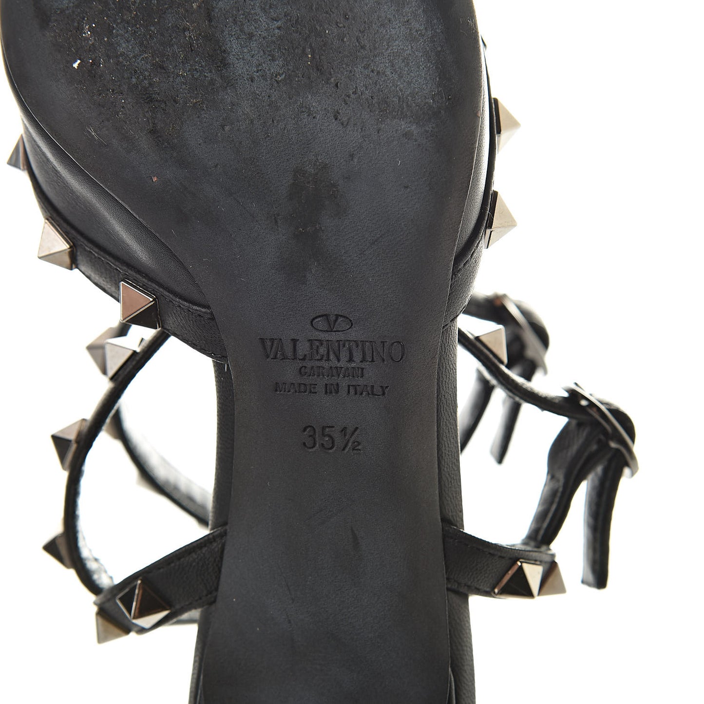 Nappa Rockstud Ankle Strap Low Heel Pumps 35.5 Black