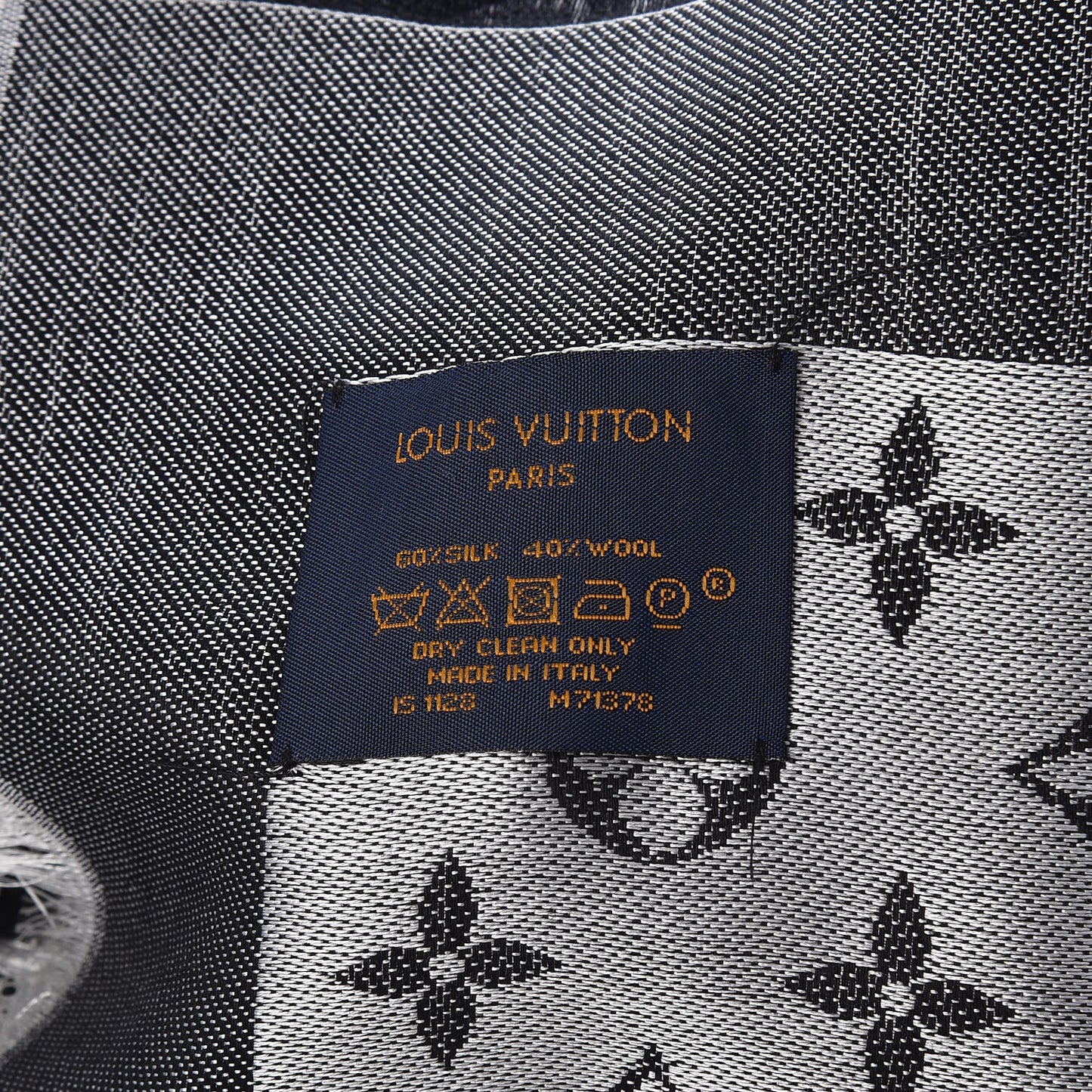 Wool Silk Monogram Denim Shawl Black