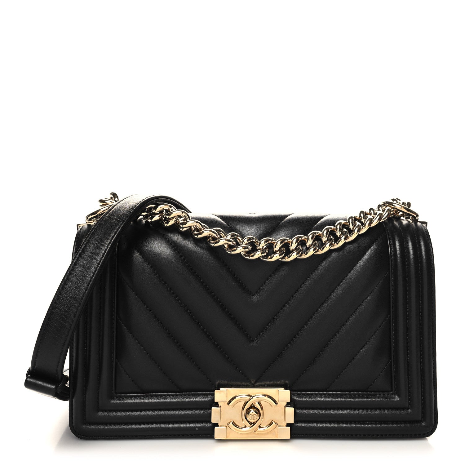 Chanel Lambskin Chevron Quilted Medium Boy Flap Black 1 of 12