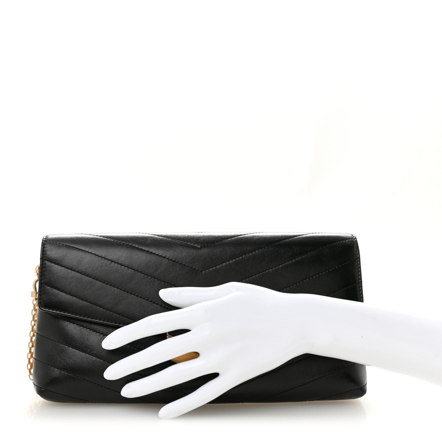 Chanel Calfskin Chevron Quilted Medal Flap Clutch Black 2 of 7