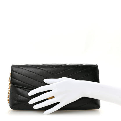 Chanel Calfskin Chevron Quilted Medal Flap Clutch Black 2 of 7