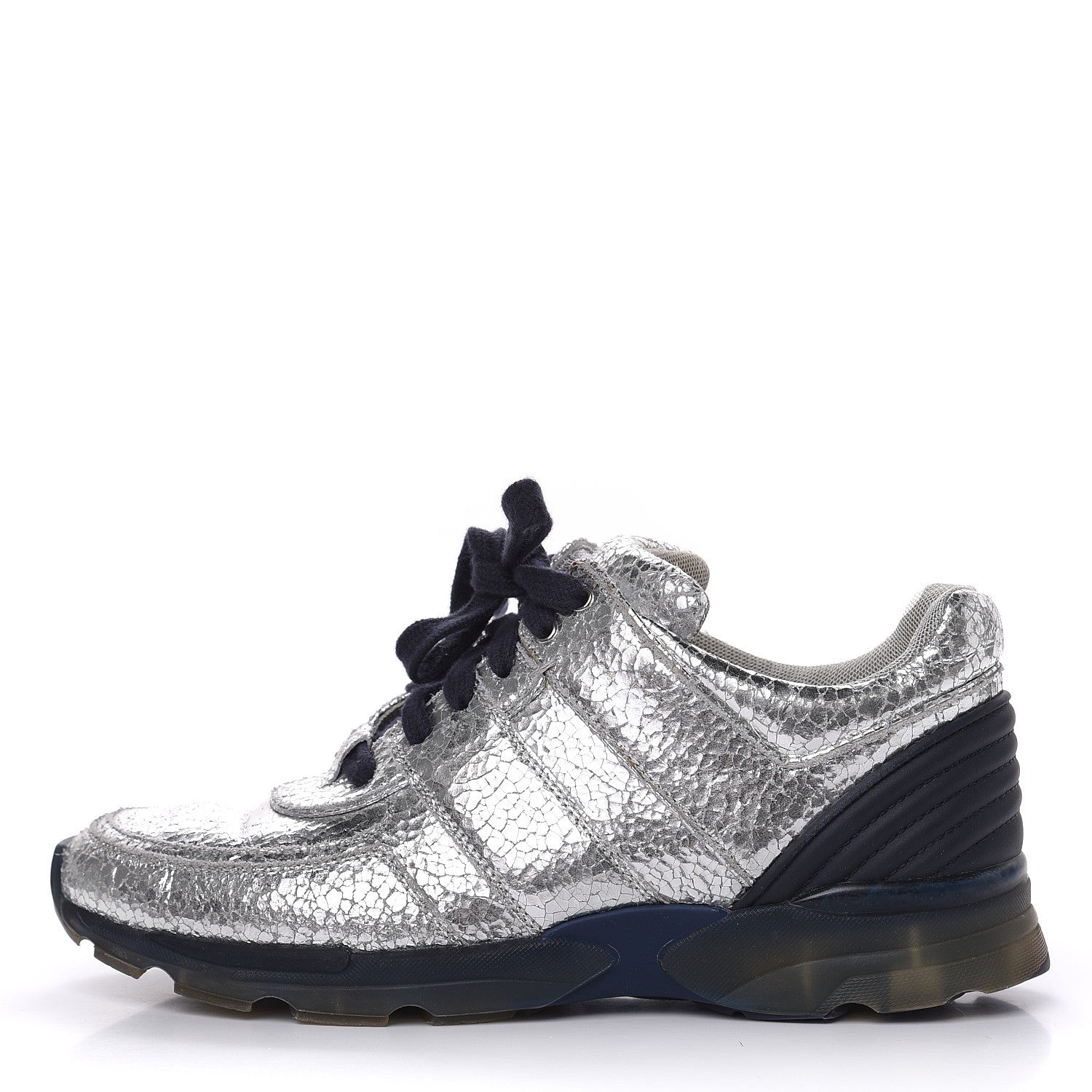 Chanel Metallic Crackled Calfskin CC Sneakers 39 Silver 1 of 13