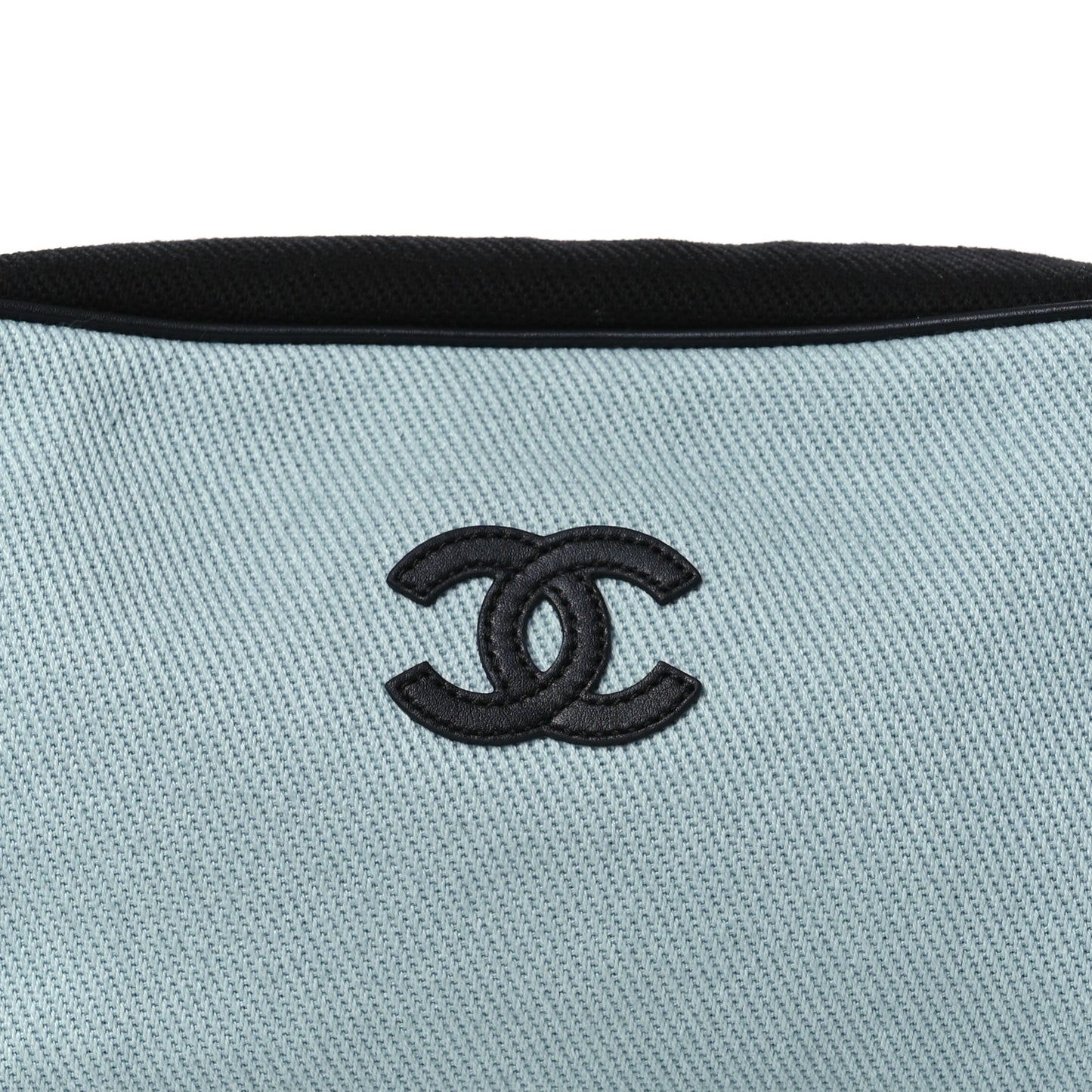 Canvas Calfskin Large Zippered Pouch Blue Black