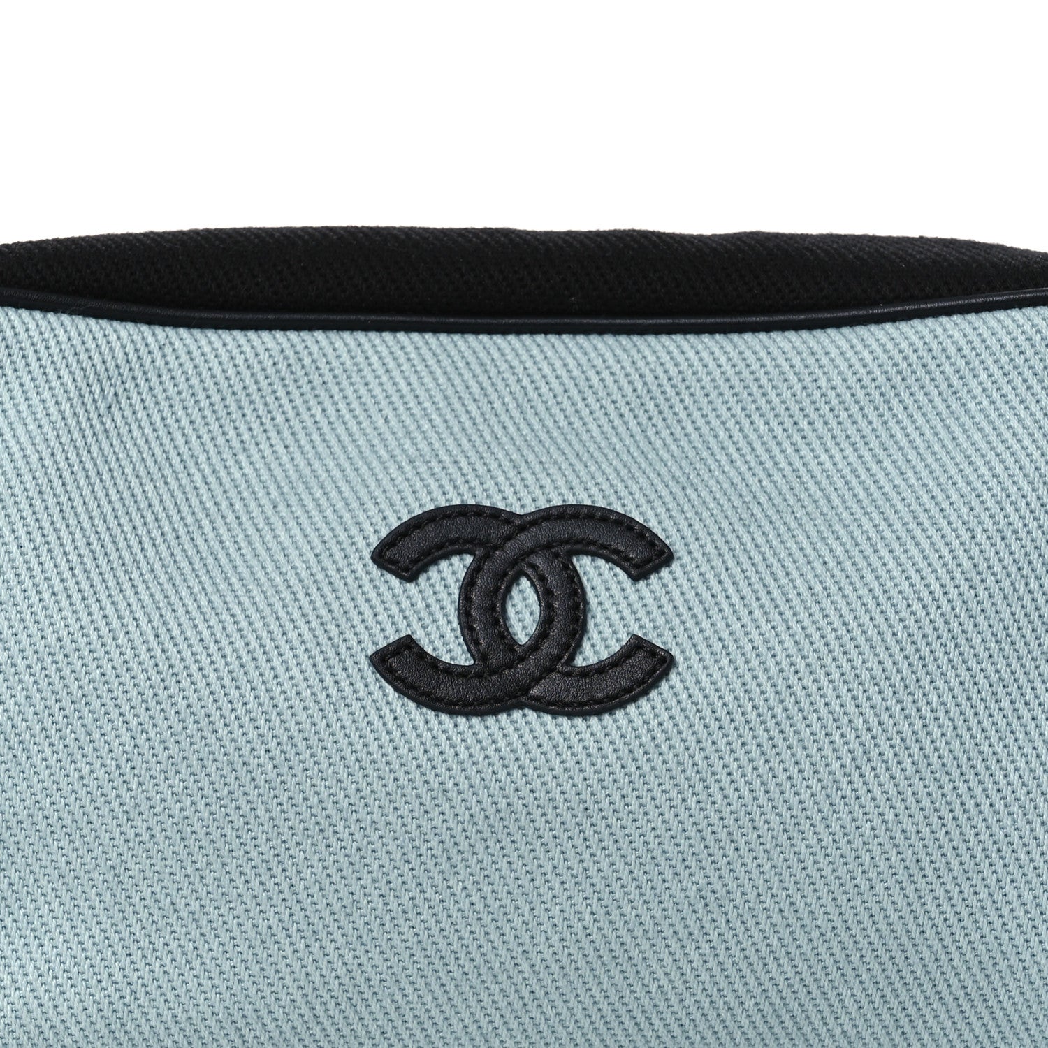 Chanel Canvas Calfskin Large Zippered Pouch Blue Black 8 of 10