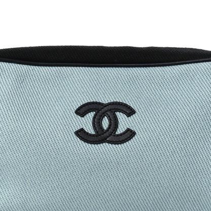 Chanel Canvas Calfskin Large Zippered Pouch Blue Black 8 of 10