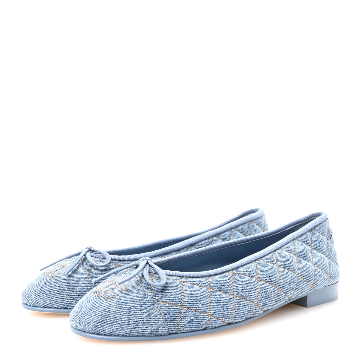Chanel Denim Quilted CC Cap Toe Ballerina Flats 38.5 Light Blue 4 of 10