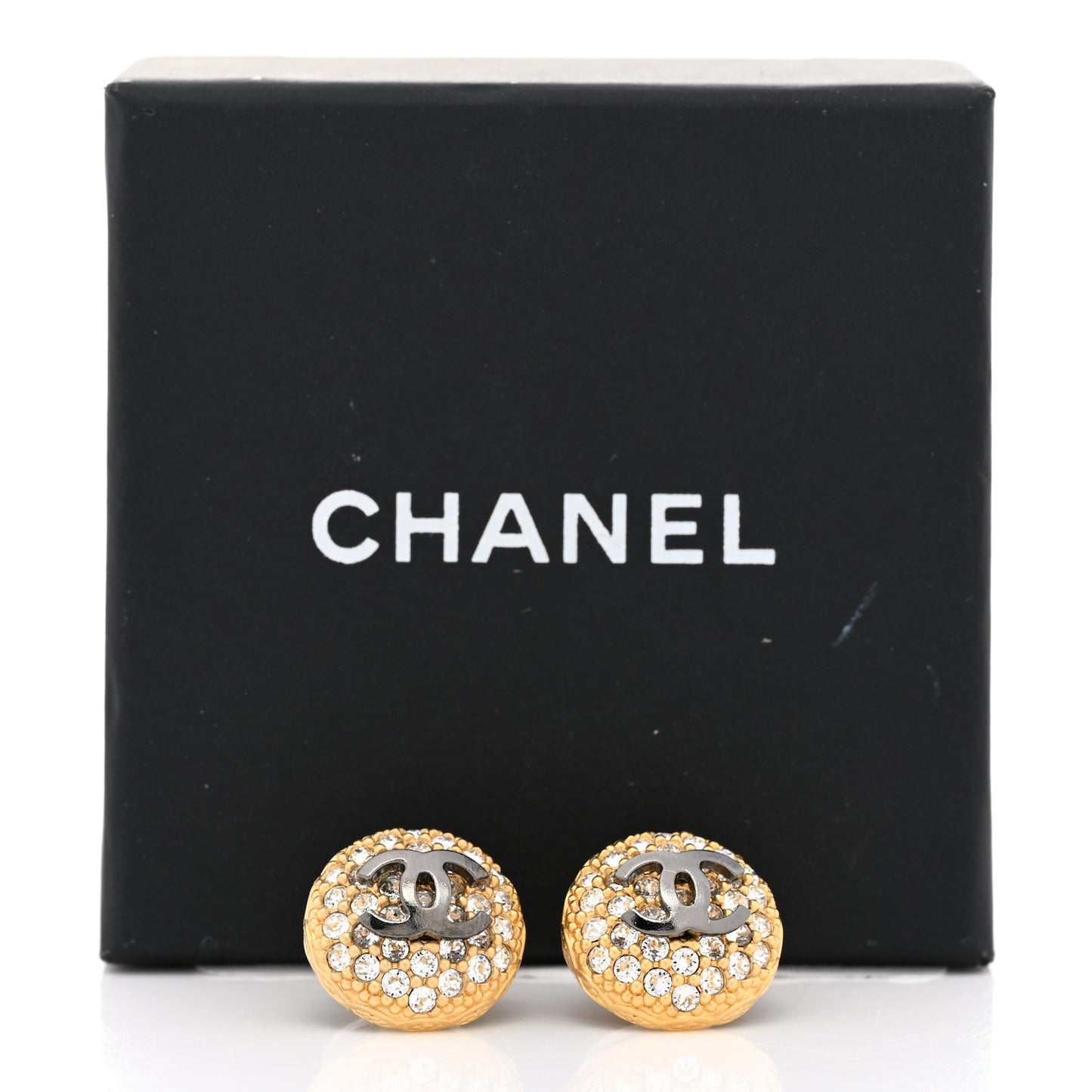 Metal Crystal CC Round Earrings Gold Ruthenium