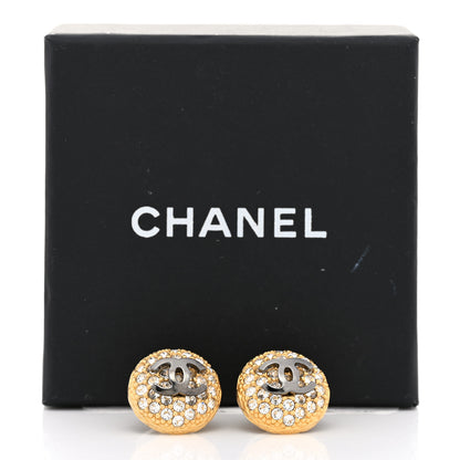 Chanel Metal Crystal CC Round Earrings Gold Ruthenium 5 of 5