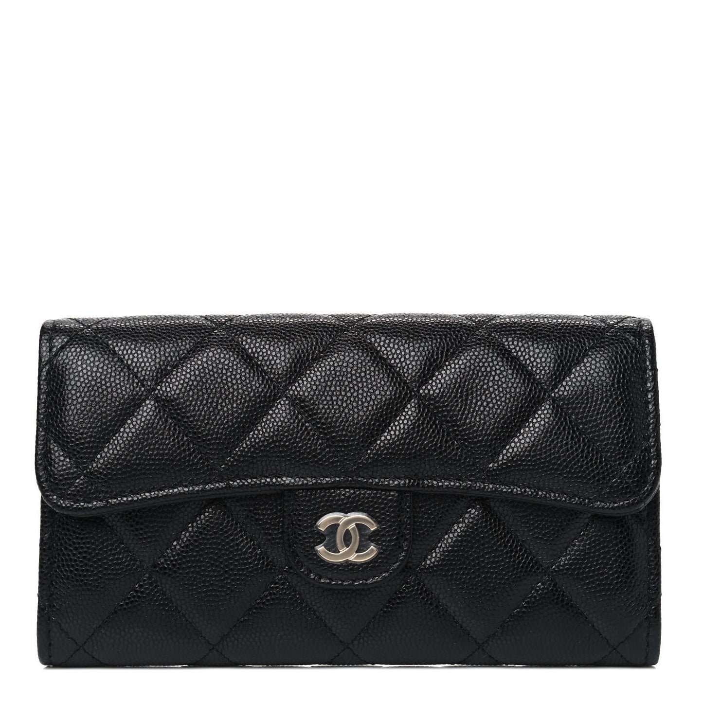 Caviar Quilted Medium Gusset Flap Wallet Black