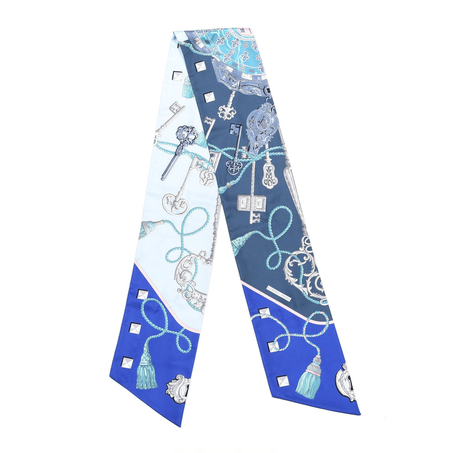 Silk Les Cles Twilly Scarf Royal Bleu Petrol Sky Bleu
