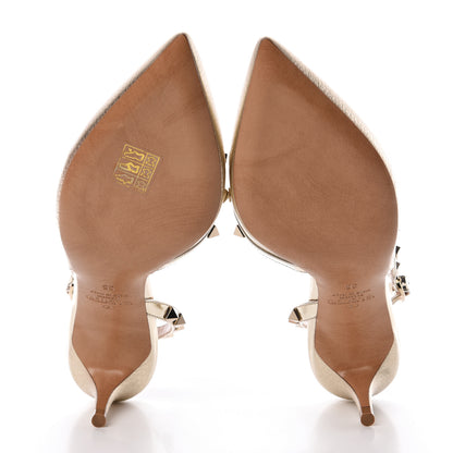 Valentino Garavani Metallic Pebbled Calfskin Rockstud Half D'Orsay Slingback 50mm Pumps 35 Platino 5 of 8