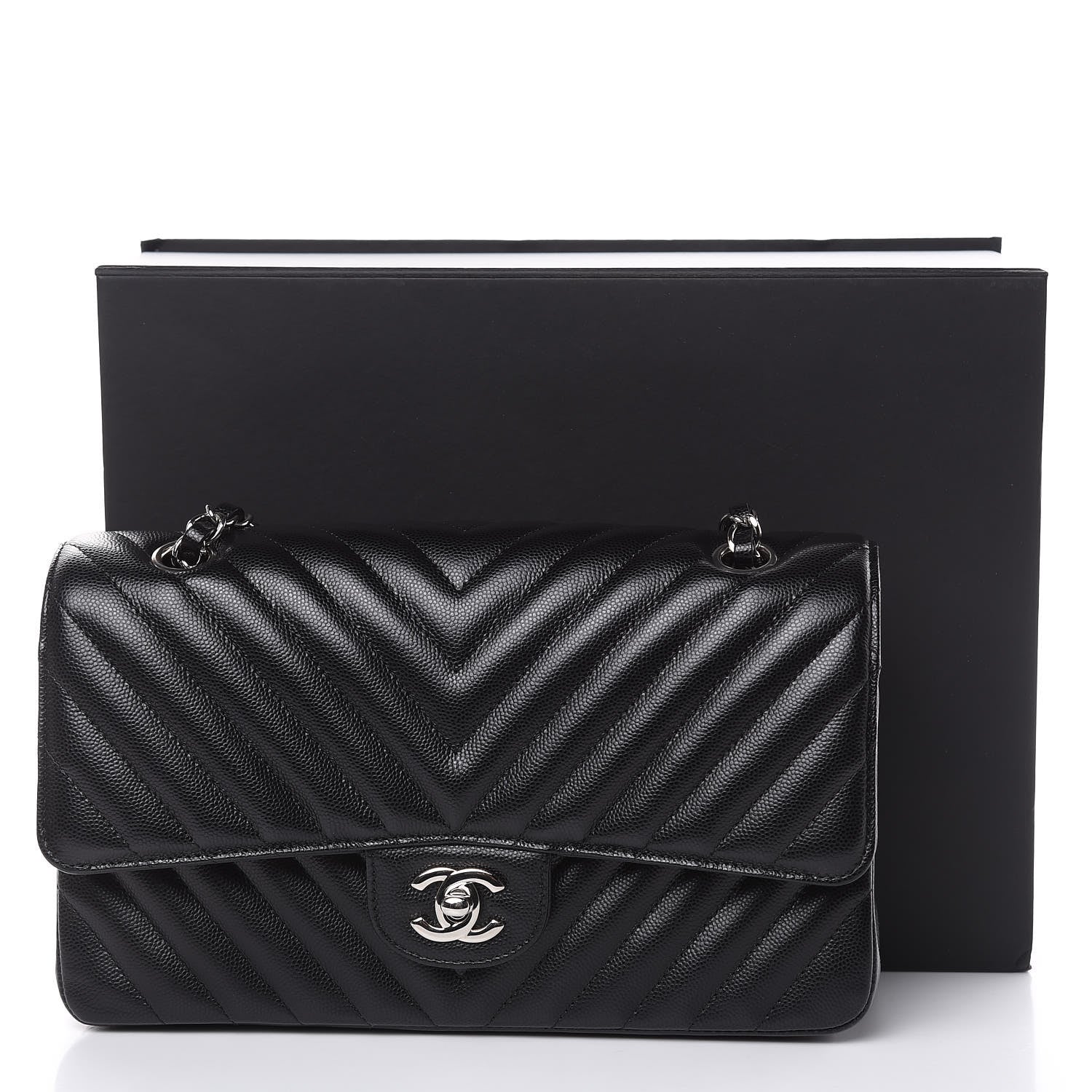 Chanel Caviar Chevron Quilted Medium Double Flap Black 11 of 11