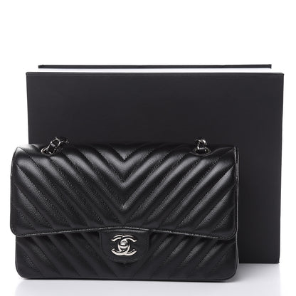 Chanel Caviar Chevron Quilted Medium Double Flap Black 11 of 11