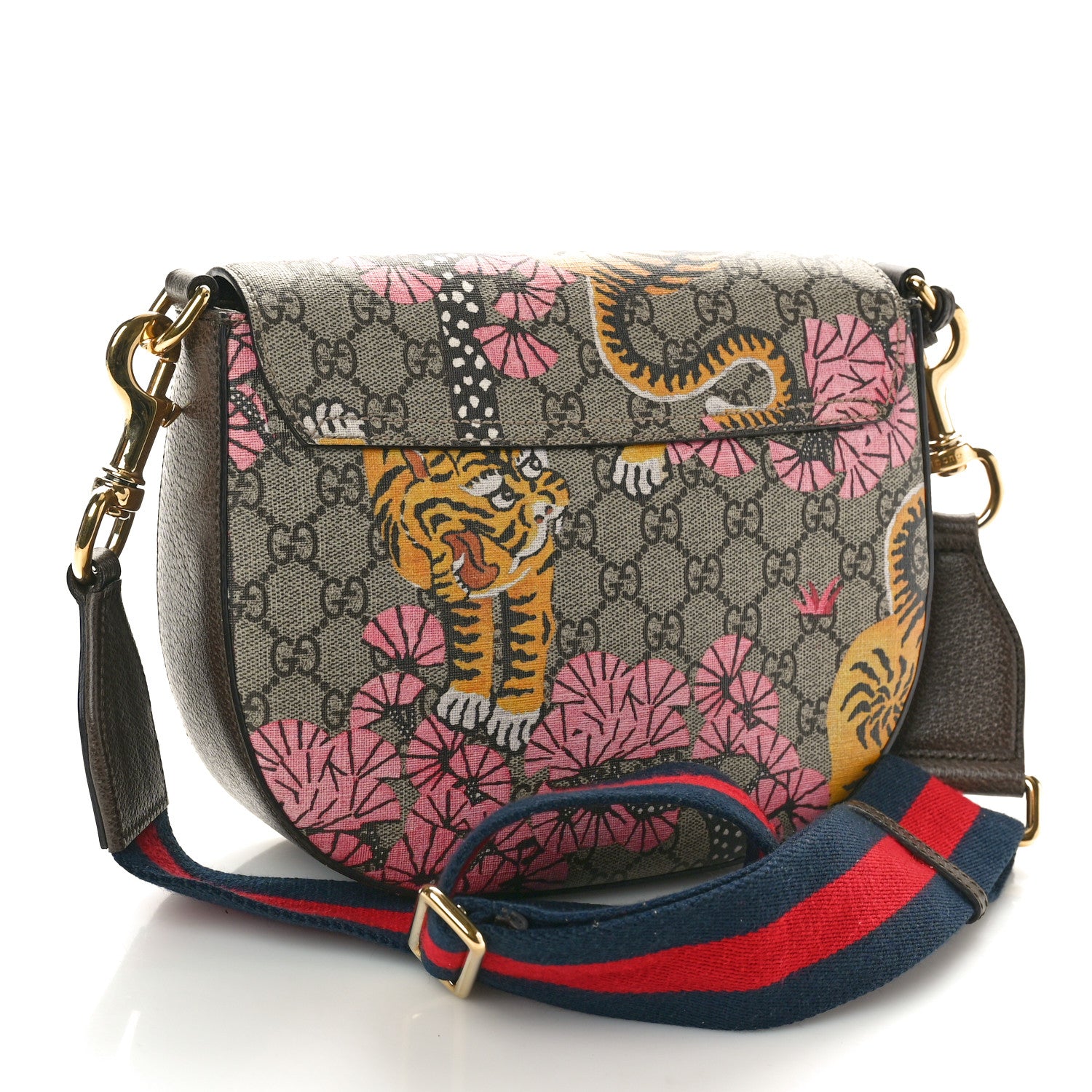 Gucci GG Supreme Monogram Bengal Web Medium Padlock Messenger Shoulder Bag Beige Pink 3 of 10