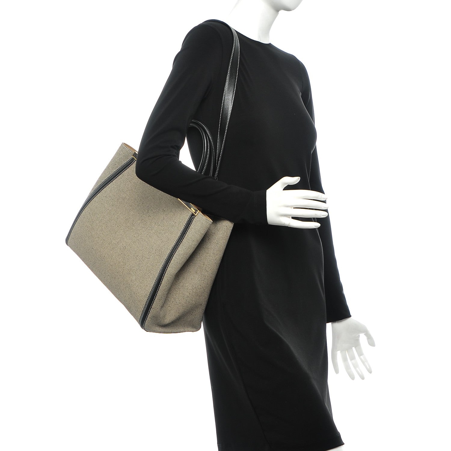 Fendi Canvas Vitello Regular 2Jours Tote Bianco Black 2 of 7