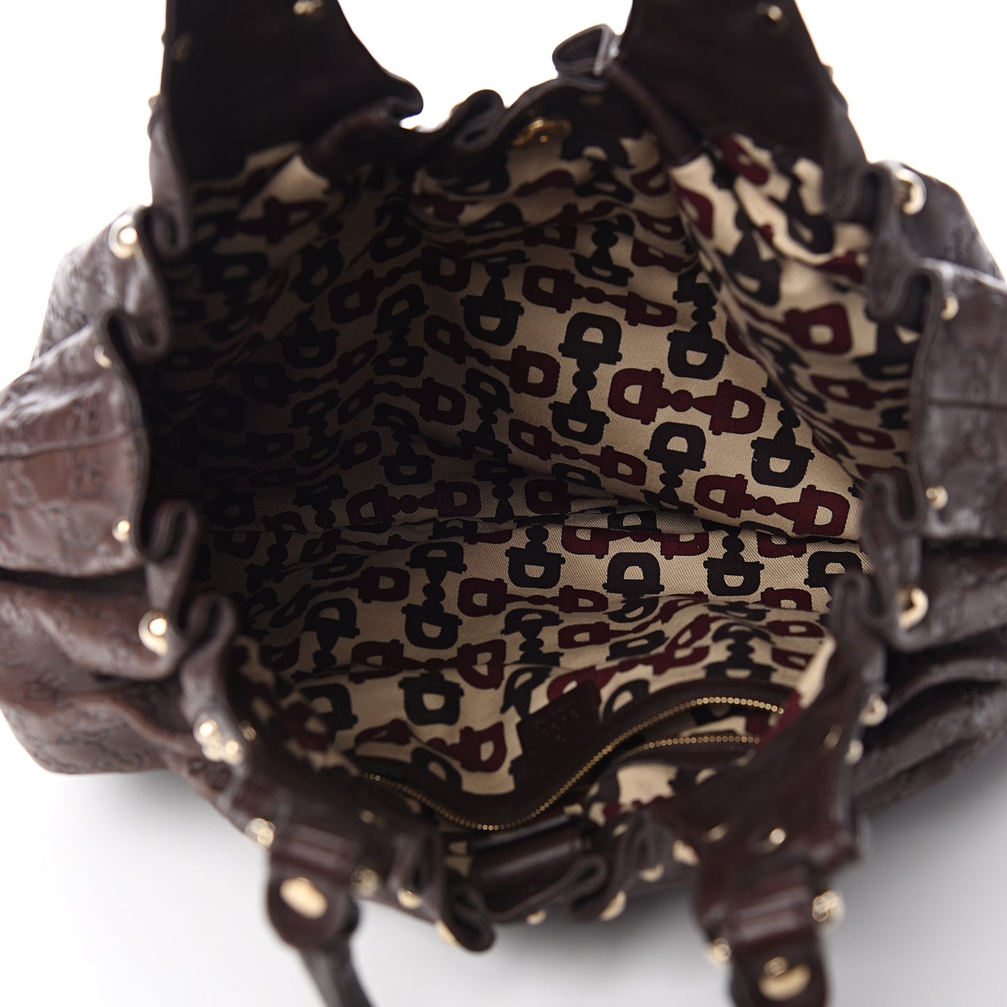 Guccissima Studded Pelham Shoulder Bag Dark Brown