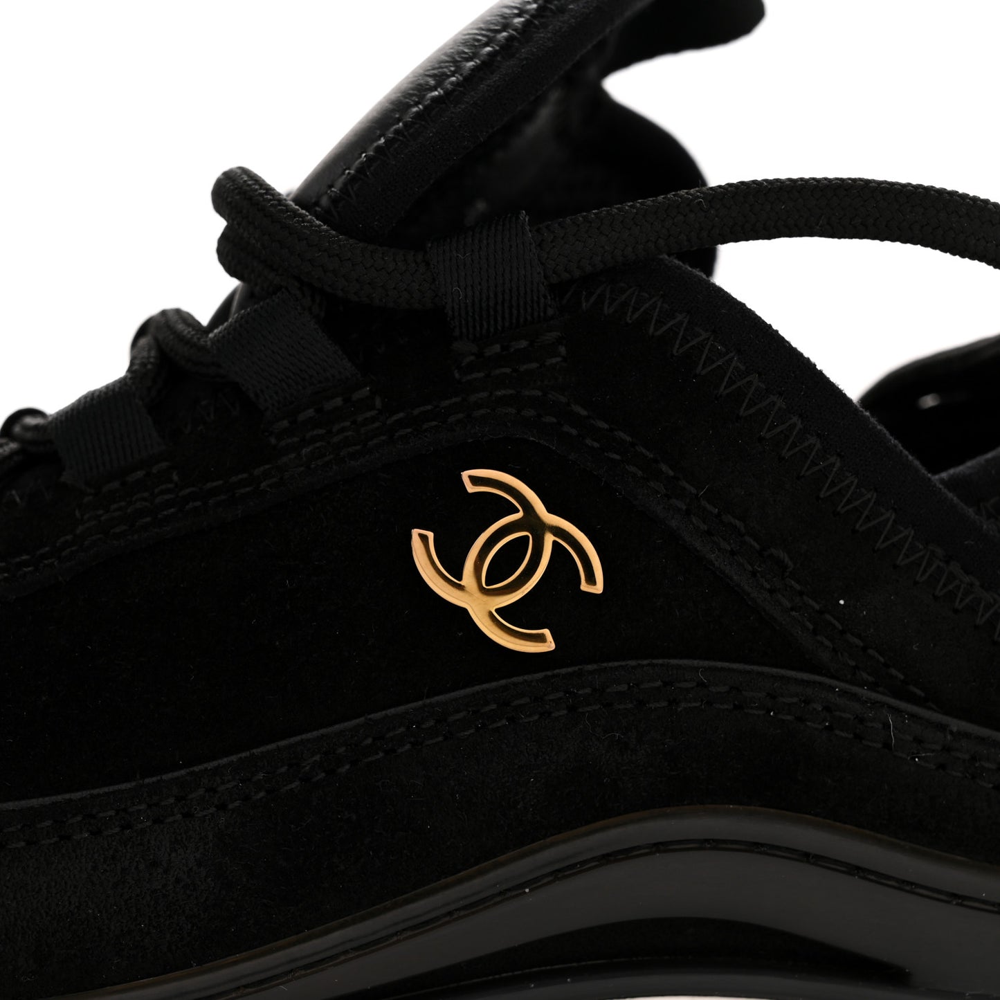 Suede Calfskin Nylon Grosgrain CC Sneakers 37.5 Black