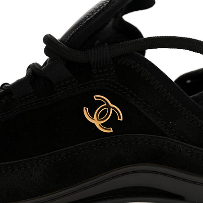 Chanel Suede Calfskin Nylon Grosgrain CC Sneakers 37.5 Black 10 of 10