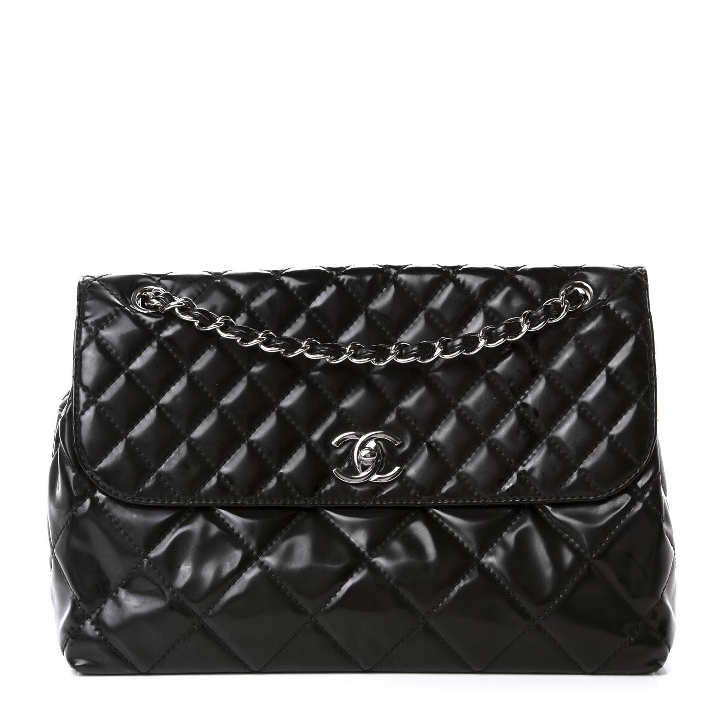 Vinyl Quilted In the Business Flap Bag Black