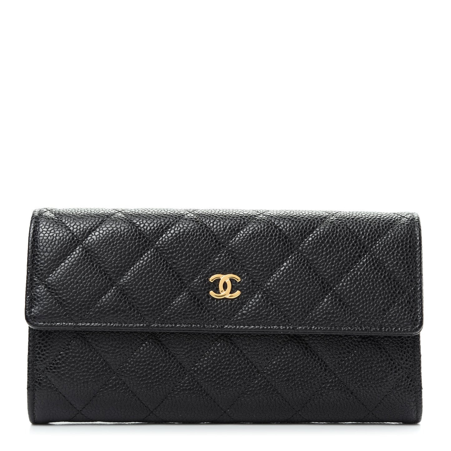 Caviar Quilted Large Gusset Flap Wallet Black