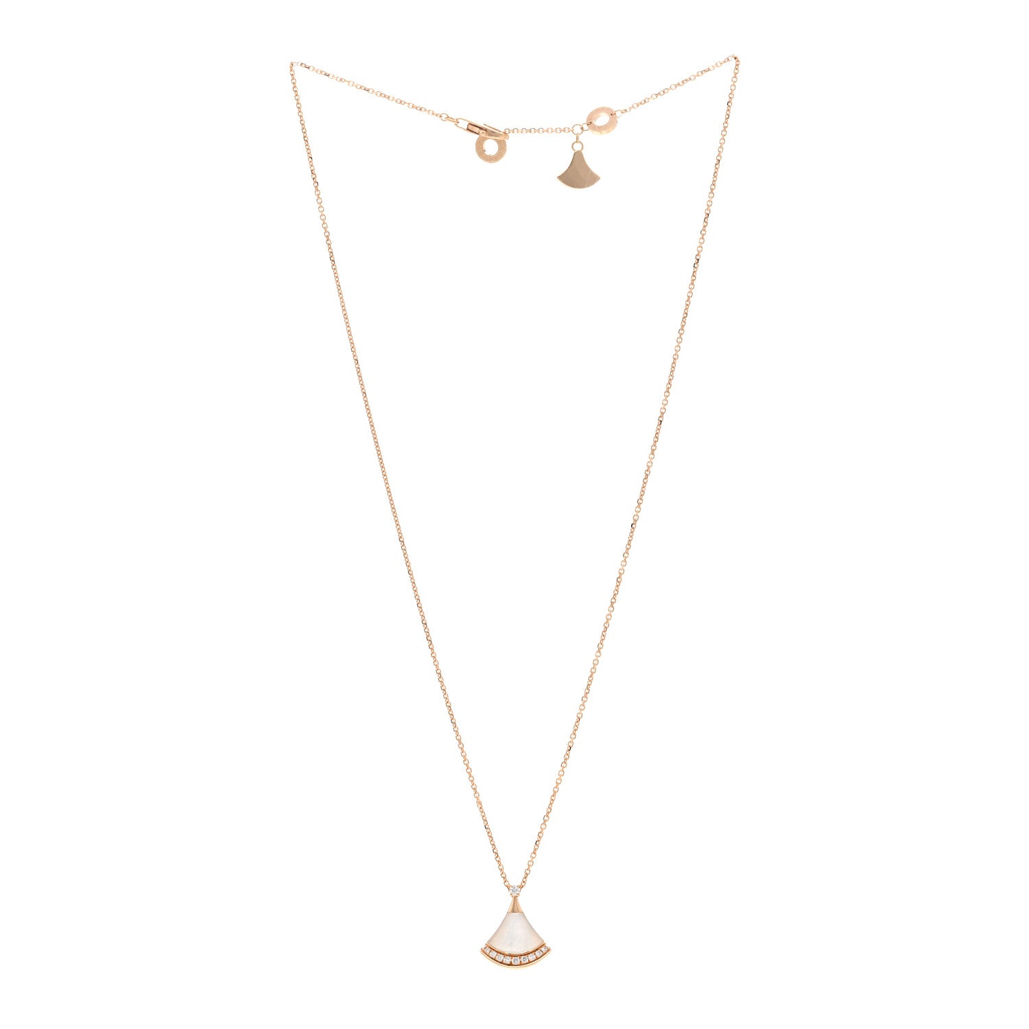 Bulgari 18K Rose Gold Diamond Mother of Pearl Divas' Dream Pave Pendant Necklace 3 of 5