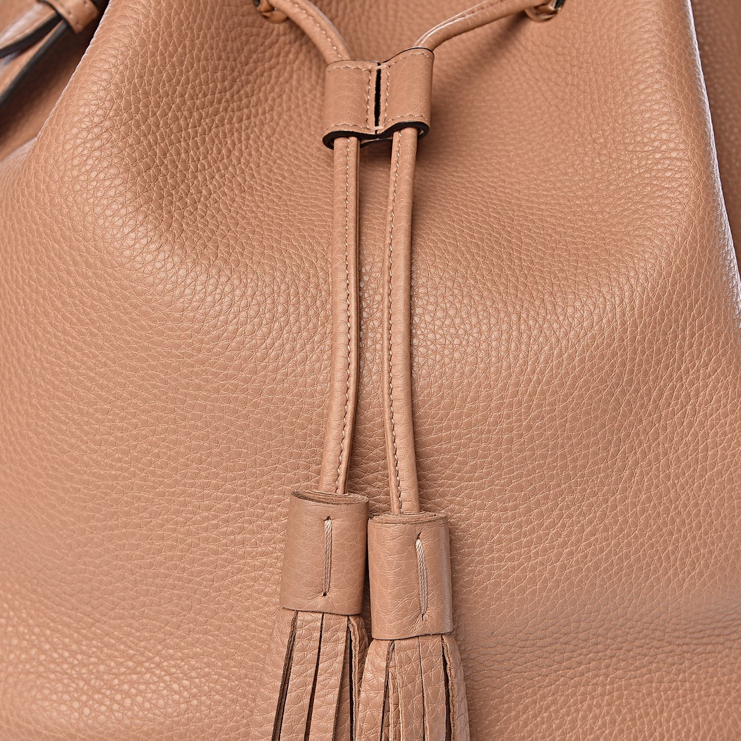 Pebbled Calfskin Miss Bamboo Bucket Bag Camelia