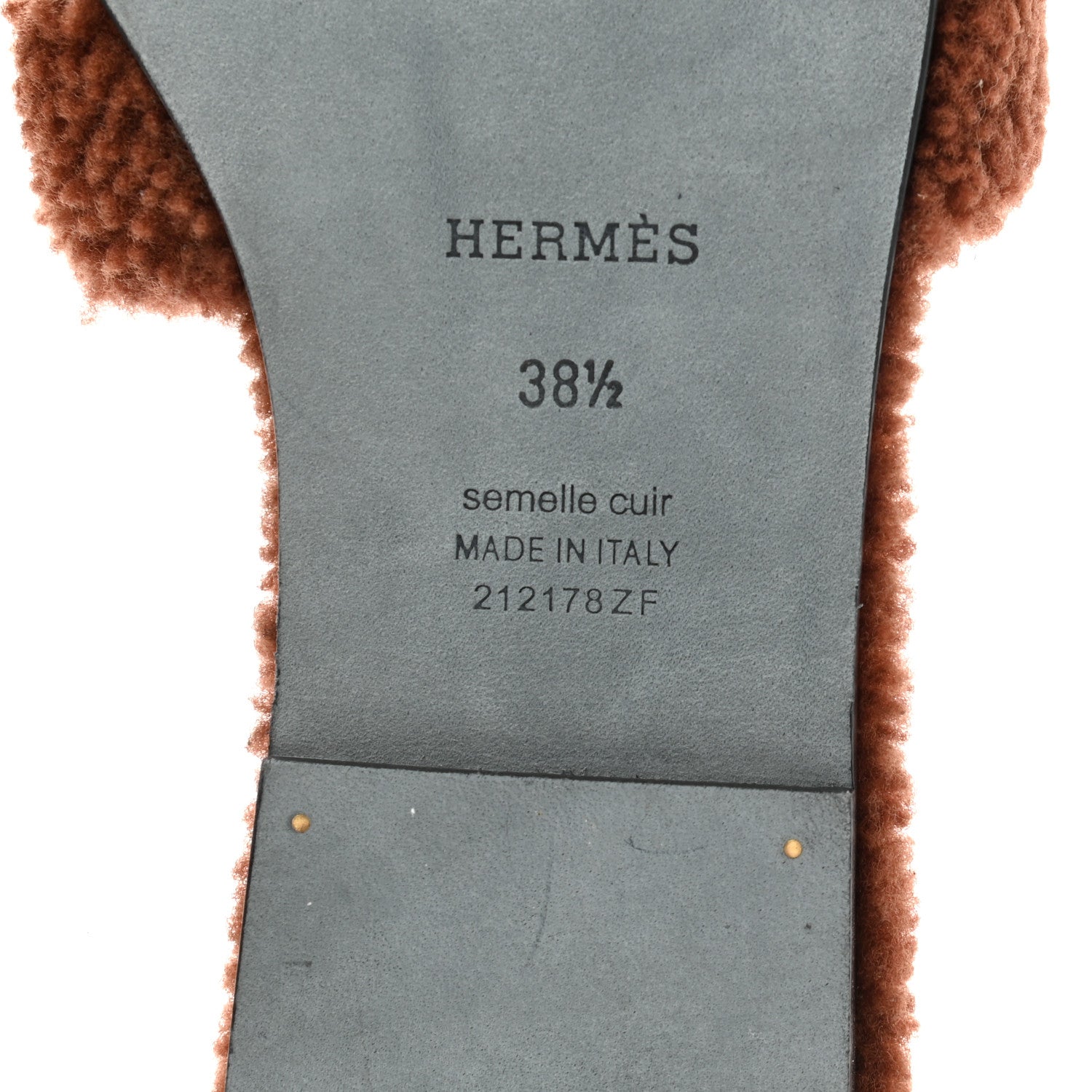 Hermes Woolskin Oran Sandals 38.5 Cognac 6 of 9
