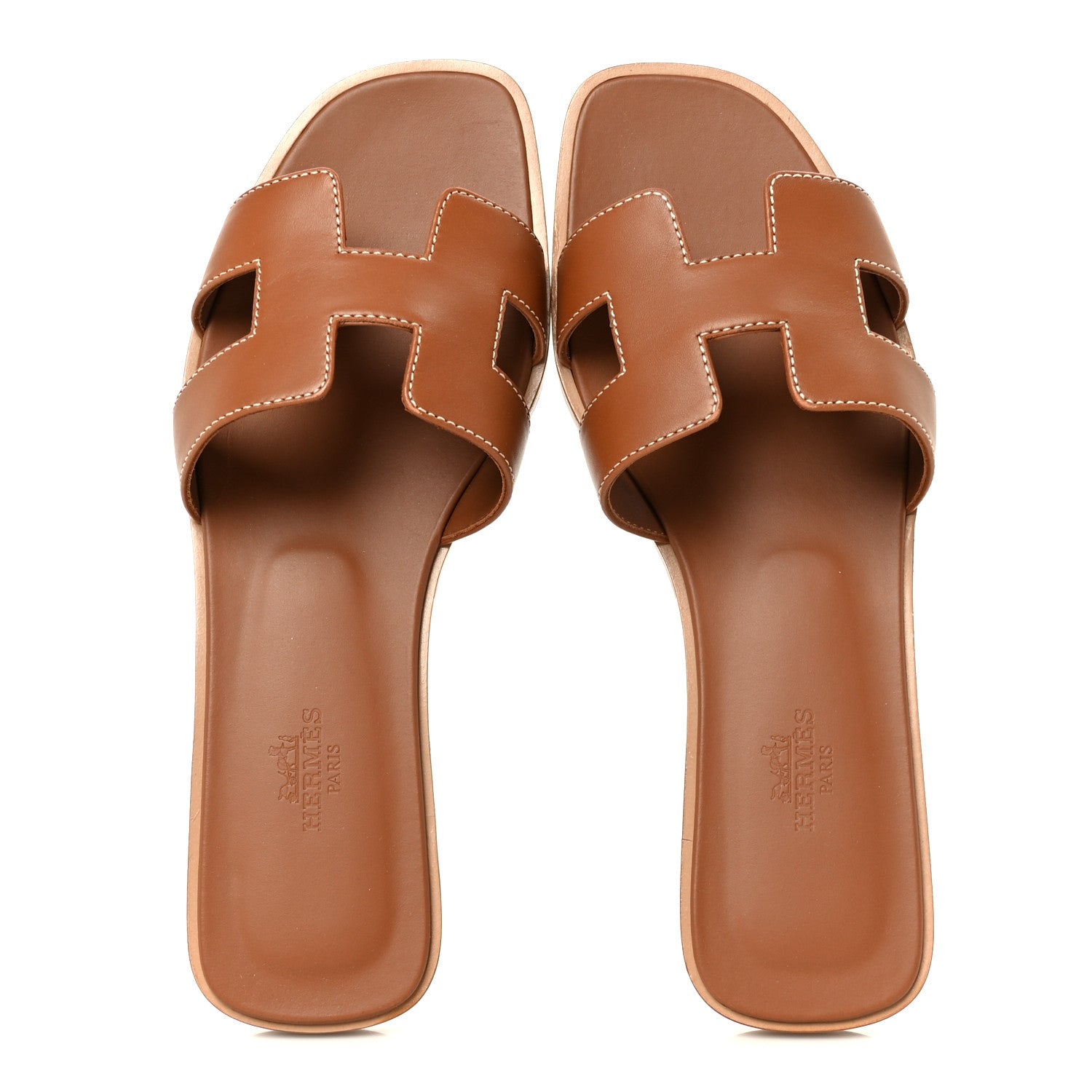 Hermes Box Calfskin Oran Sandals 37.5 Gold 2 of 10
