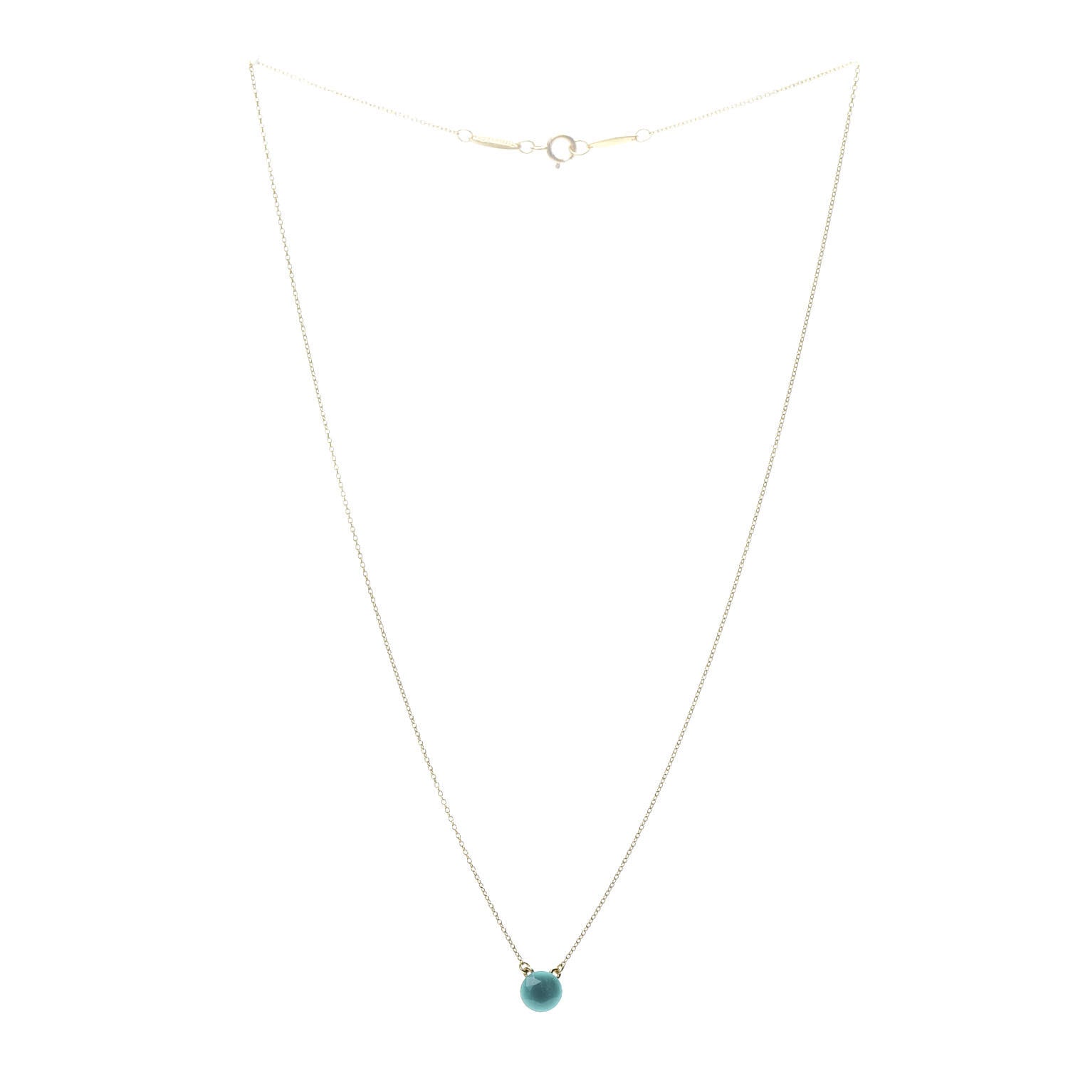 Tiffany 18K Yellow Gold Turquoise Elsa Peretti 1 Carat Pendant Necklace 3 of 5