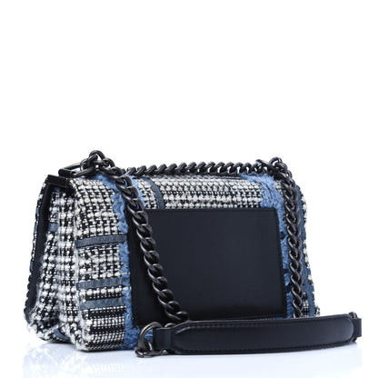 Versace Calfskin Tweed Palazzo Sultan Shoulder Bag Blue Multicolor 3 of 21