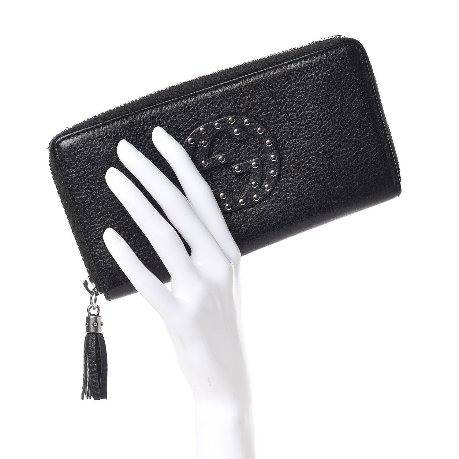 Gucci Pebbled Calfskin Studded Soho Zip Around Wallet Black 2 of 10