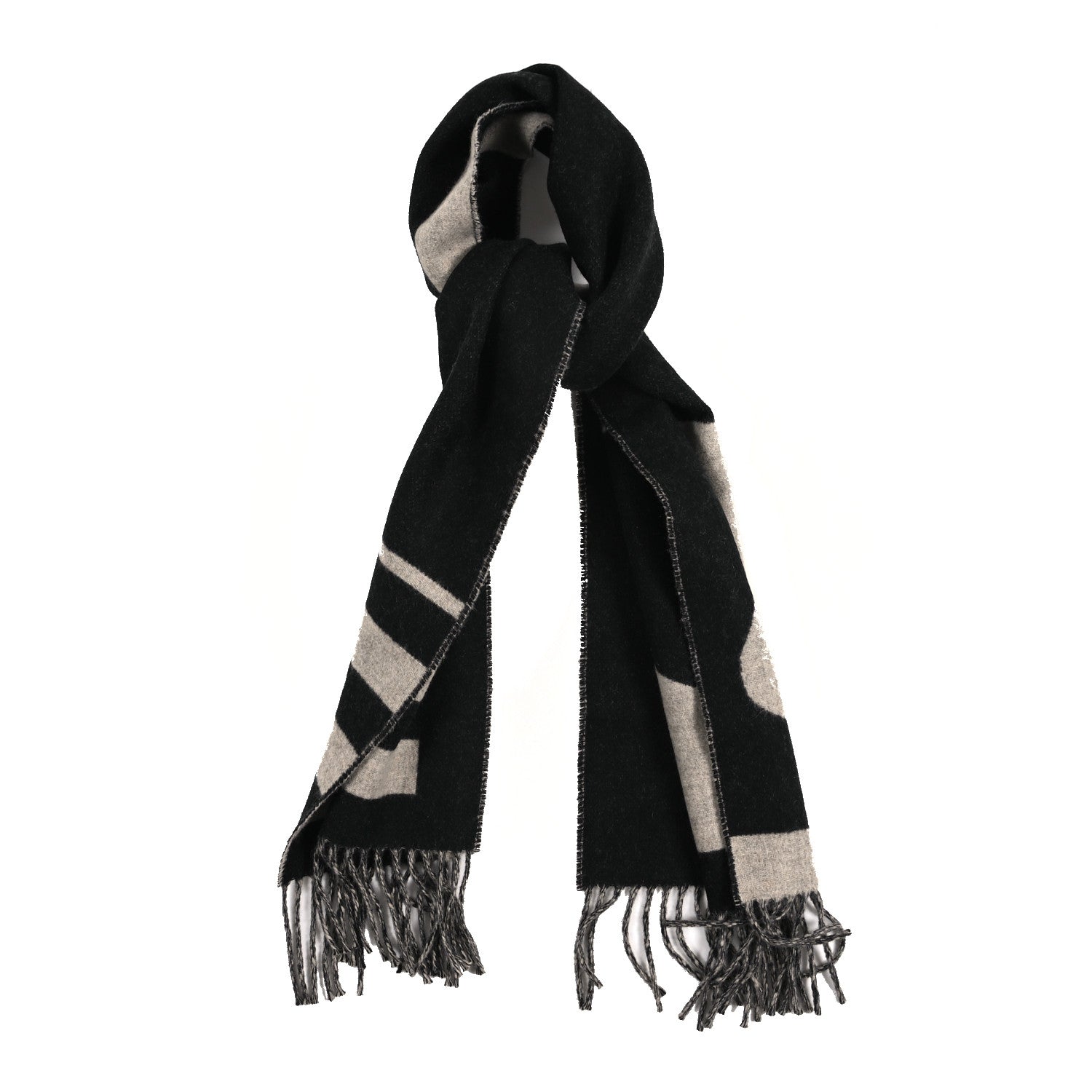 Hermes Cashmere Casaque Love Story Muffler Black Beige Chine 1 of 4