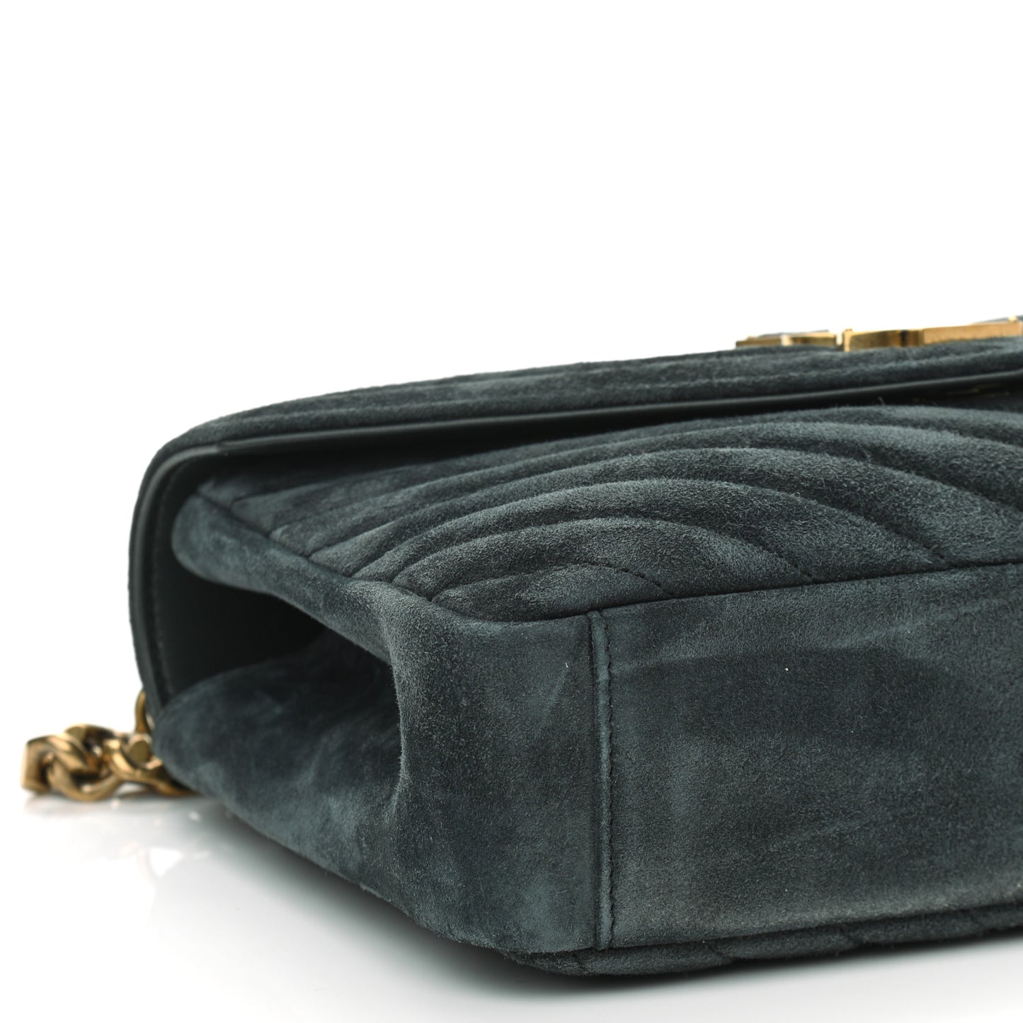 Suede Matelasse Chevron Monogram Medium College Bag Deep Green