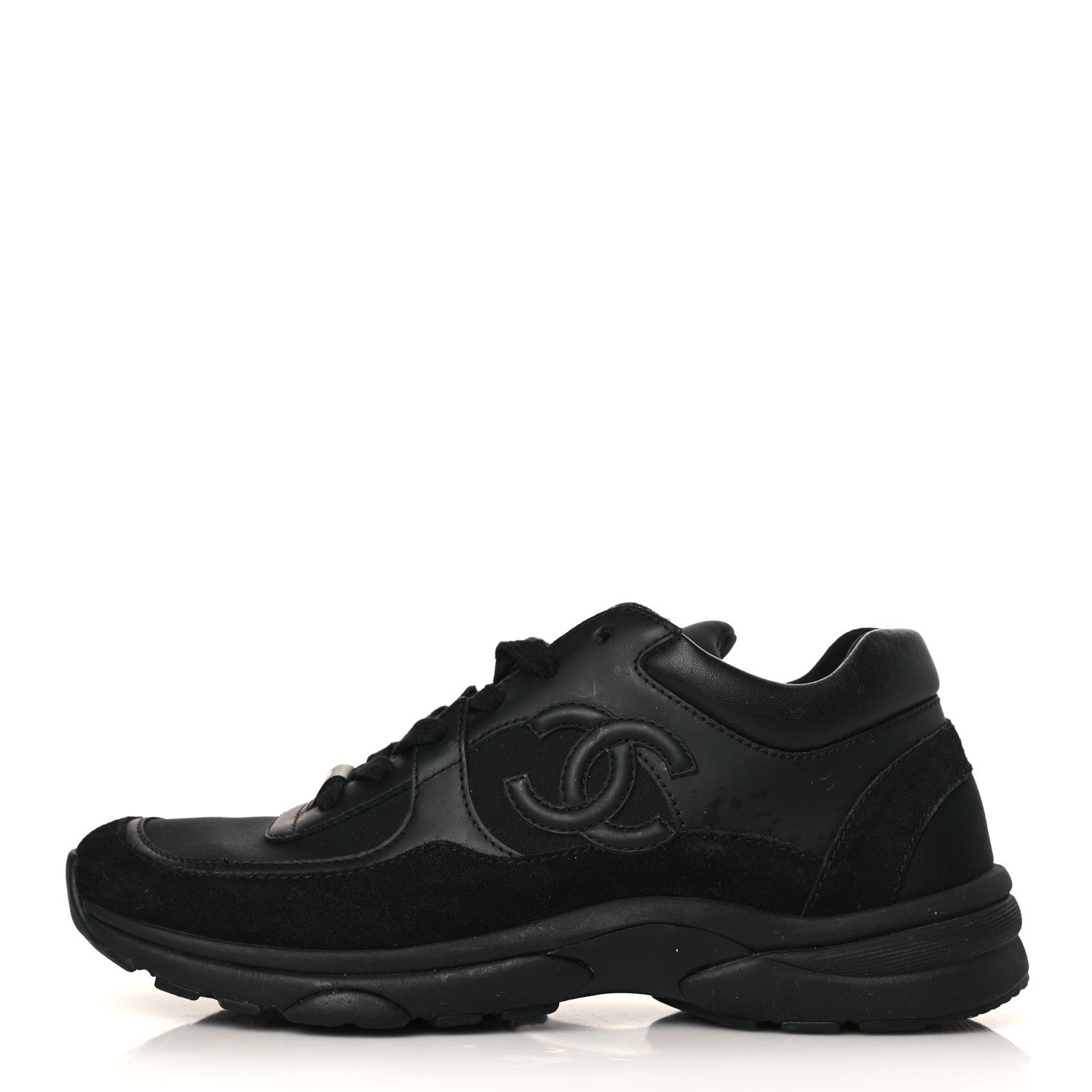 Chanel Toile Suede Calfskin CC Sneakers 38 Black 1 of 7