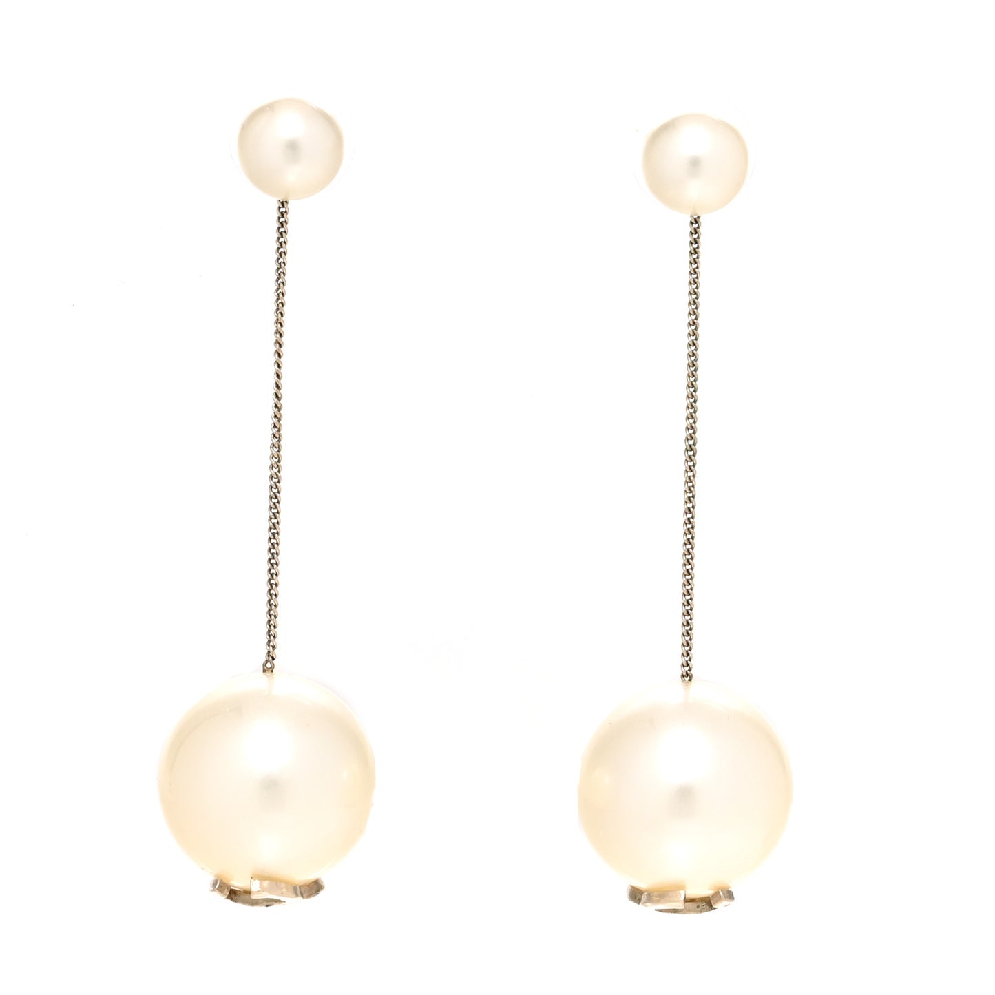 Pearl CC Chain Drop Earrings Gold