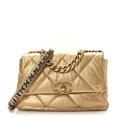 Chanel Metallic Goatskin Quilted Large Chanel 19 Flap Gold 1 of 9