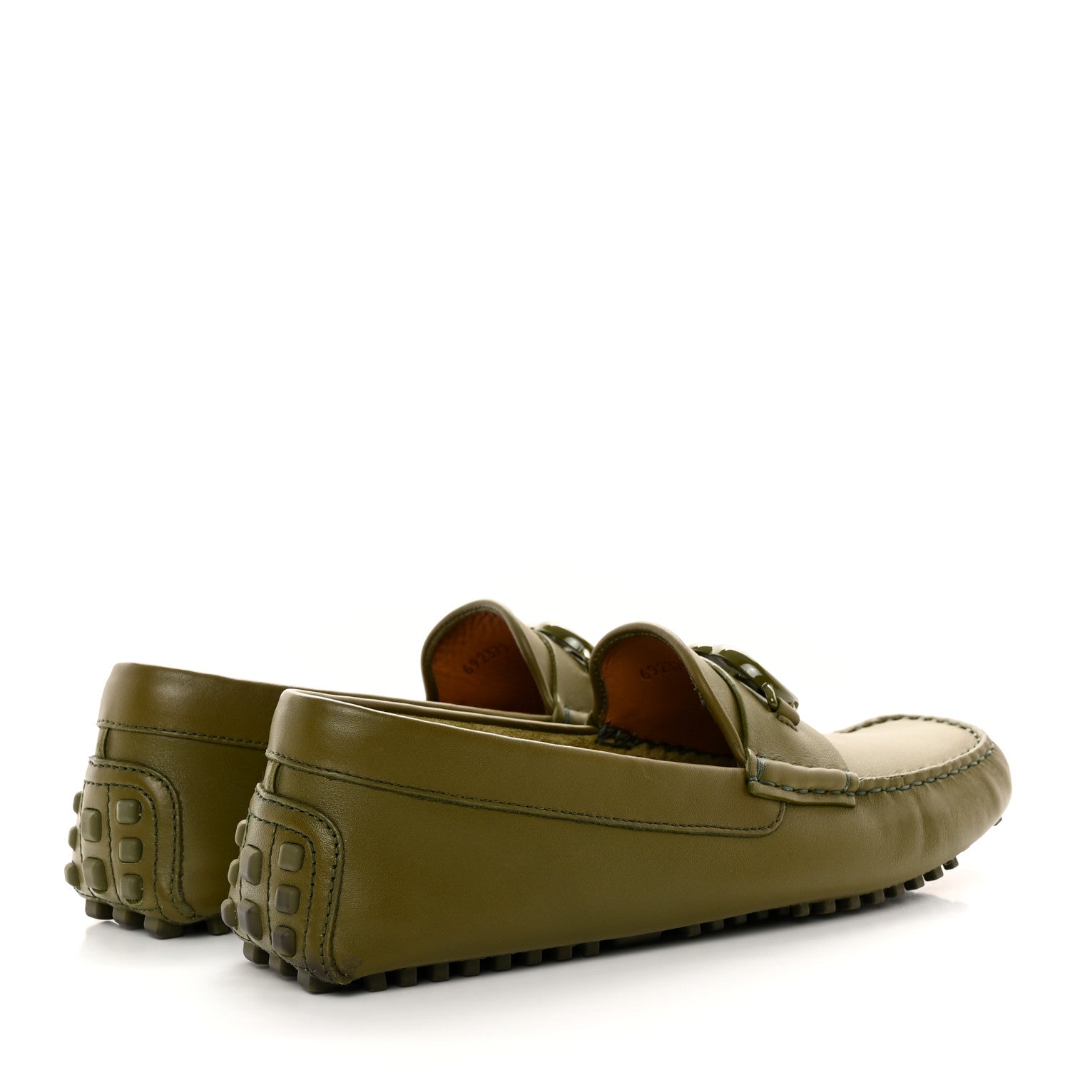 Gucci Soft Clove Calfskin Monochrome Mens Interlocking G Driver Loafers 7 Juniper Green 4 of 16