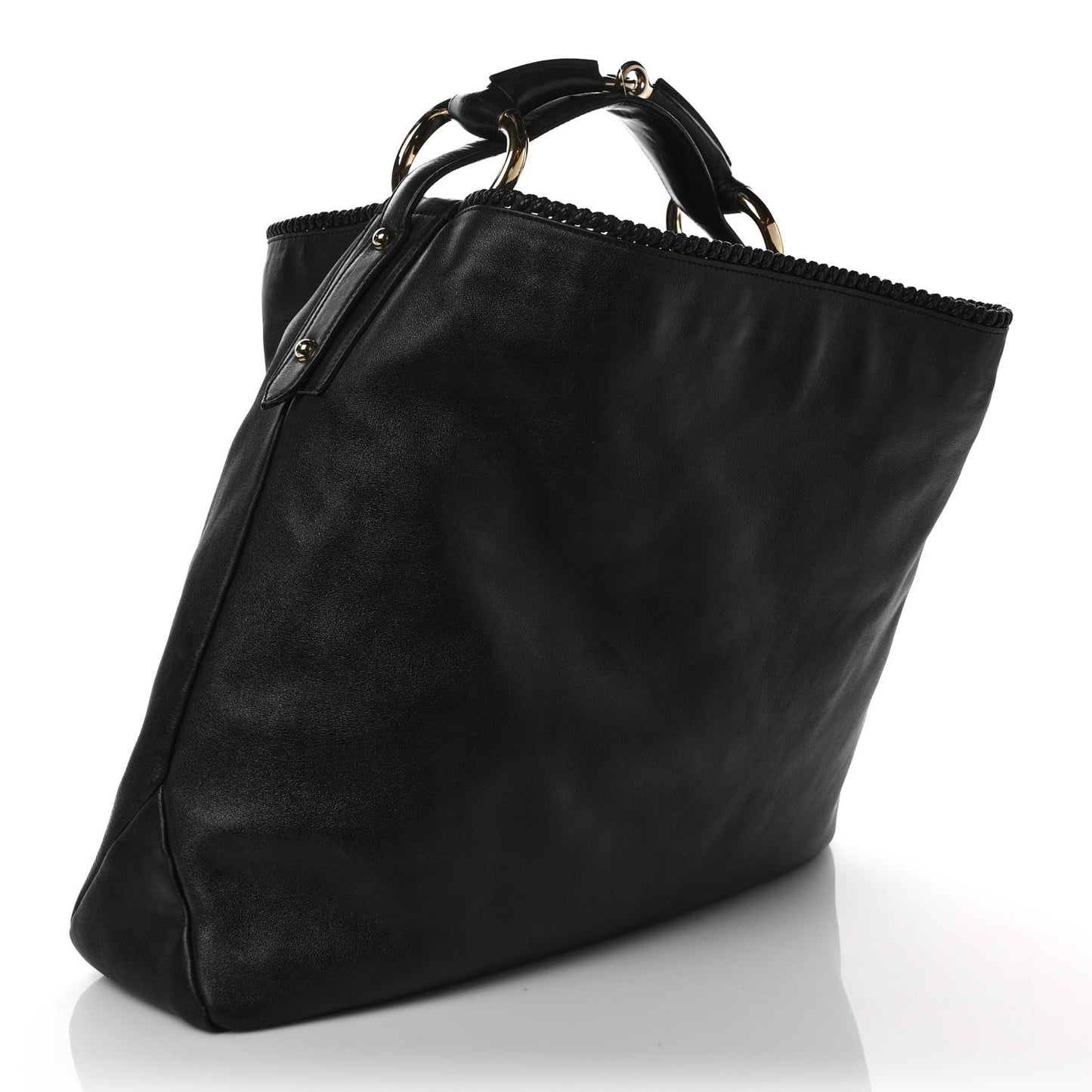 Calfskin Large Horsebit Chain Hobo Black